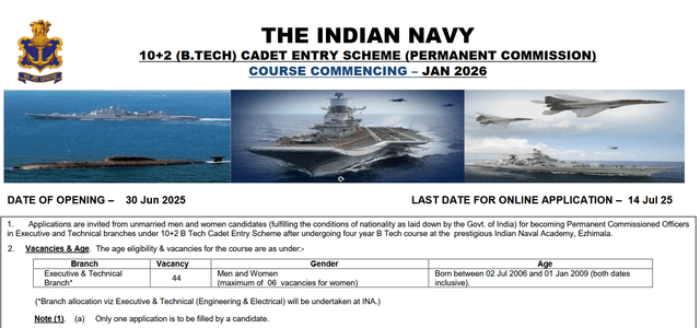 Indian Navy 10+2 B.Tech Entry Online Form 2025 Image