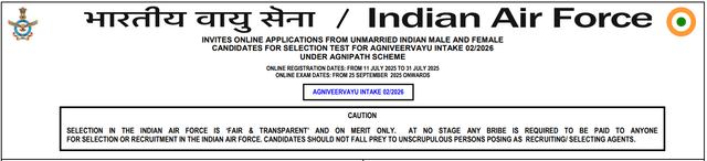 Indian Airforce Agniveer Vayu 02/2026 Admit Card 2025 Image