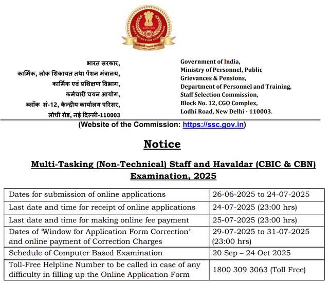 SSC MTS & Havaldar 2025 --Vacancy increased (5464 Posts) Image