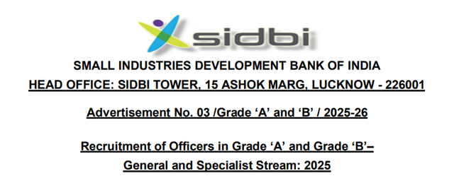 SIDBI Bank Grade A & B Various Post Phase I Admit Card 2025 Image